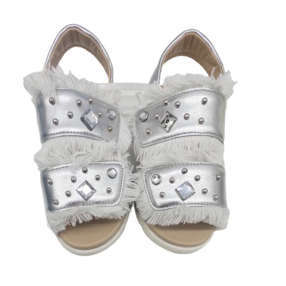 Naturino Girls White Fringe Silver Studded Rhinestone Sandals eu 26  us 9.5 - Picture 1 of 5